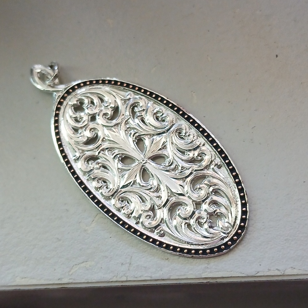 Large Ornate Open Work Silver Pendant 2.5"